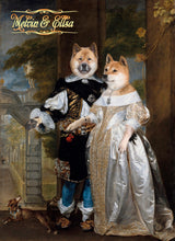 Load image into Gallery viewer, Portrait of a Married Couple in the Park two pets portrait