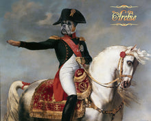 Load image into Gallery viewer, Napoleon pet on horse male pet portrait