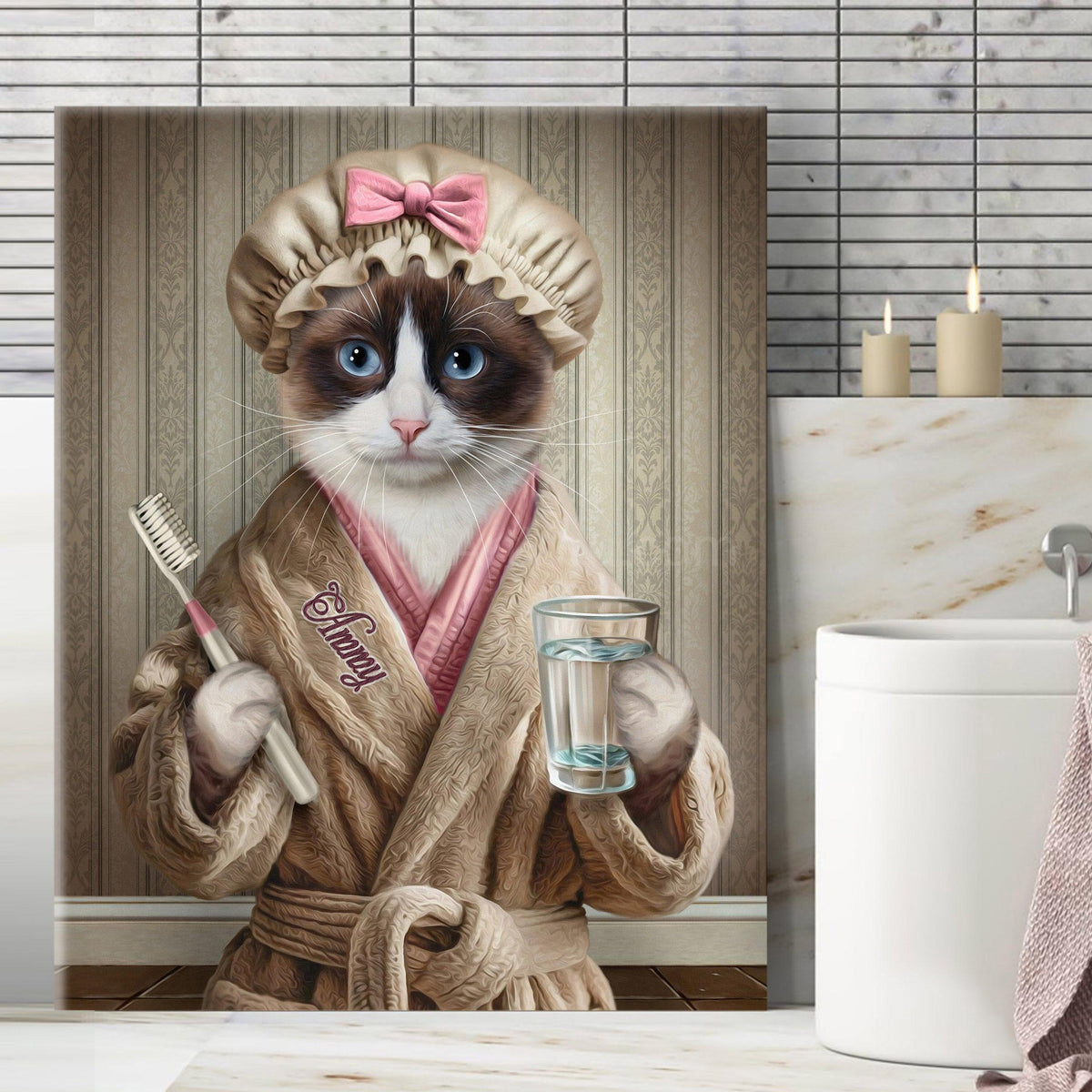 Shower cap female cat bathroom art - var.1 Shower cap female cat bathroom art - var.1