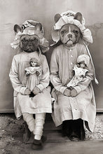 Load image into Gallery viewer, Children with dolls retro pet portrait