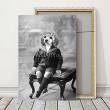 Load image into Gallery viewer, On a padded stool retro pet portrait