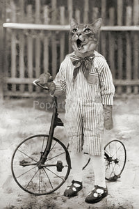 A cyclist wearing a striped suit retro pet portrait