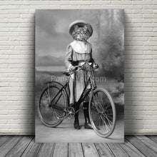 Load image into Gallery viewer, Lady with a bike retro pet portrait
