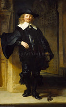 Load image into Gallery viewer, The portrait shows a man with long hair dressed in black regal attire with a hat