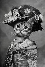 Load image into Gallery viewer, Lady wearing a hat with a bow and flowers retro pet portrait
