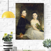Load image into Gallery viewer, Children with a parrot personalized portrait of children