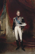 Load image into Gallery viewer, The portrait shows an elderly man standing near the red steps dressed in renaissance regal attire