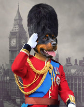Load image into Gallery viewer, The portrait shows a dog with a human body dressed in the red attire of an American soldier