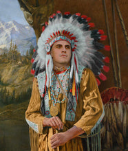 Load image into Gallery viewer, The portrait shows a man dressed in an American Indian costume with beads