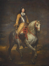 Load image into Gallery viewer, The portrait shows a man sitting on a horse dressed in the renaissance regal general's attire