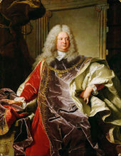 Load image into Gallery viewer, The portrait shows a man with long white hair dressed in red regal attire
