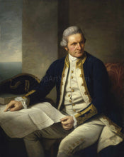 Load image into Gallery viewer, The portrait shows a man with white hair sitting on a chair dressed in blue regal attire