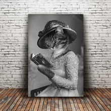 Load image into Gallery viewer, A lady with a book in her paws retro pet portrait
