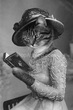 Load image into Gallery viewer, A lady with a book in her paws retro pet portrait