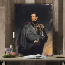 Load image into Gallery viewer, On the wall next to an open book hangs a portrait of a man dressed in royal clothes