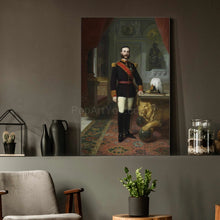 Load image into Gallery viewer, On a gray table is a portrait of a man dressed in a royal officer's suit