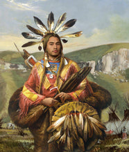 Load image into Gallery viewer, The portrait shows a man dressed in an American Indian costume with a fur coat
