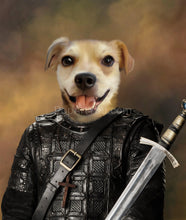 Load image into Gallery viewer, Painting of a dog with a human body, dressed in historical warrior's attire