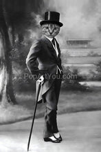 Load image into Gallery viewer, A gentleman with a cane wearing a bowler hat retro pet portrait