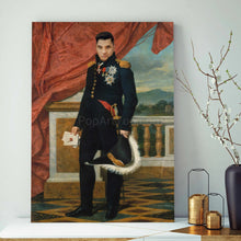 Load image into Gallery viewer, Next to the sakura on the background of a white wall is a portrait of a man dressed in a historical suit