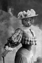 Load image into Gallery viewer, Lady wearing an unusual hat retro pet portrait