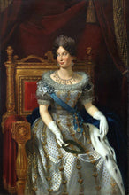 Load image into Gallery viewer, The portrait shows a girl dressed in a royal dress sitting on a golden throne
