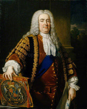 Load image into Gallery viewer, The portrait shows a man with long white hair dressed in renaissance regal attire holding an ancient golden book in his hand
