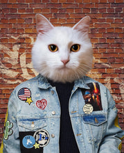 Load image into Gallery viewer, The portrait shows a cat with a human body dressed in jeans