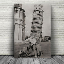 Load image into Gallery viewer, Scooter and the leaning tower of Pisa retro pet portrait