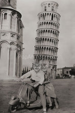 Load image into Gallery viewer, Scooter and the leaning tower of Pisa retro pet portrait