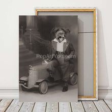 Load image into Gallery viewer, Gentleman with his toy car retro pet portrait
