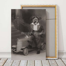 Load image into Gallery viewer, Gentleman with his toy car retro pet portrait