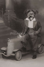 Load image into Gallery viewer, Gentleman with his toy car retro pet portrait