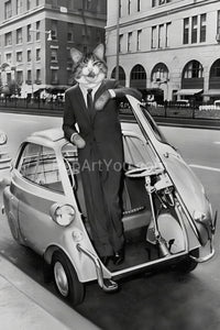 A Three-Wheeled Car retro pet portrait