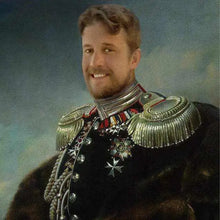 Load image into Gallery viewer, The portrait depicts a young man with red hair, dressed in a historical sergeant costume