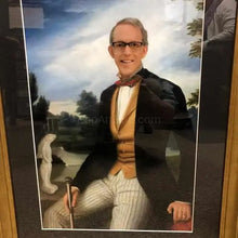 Load image into Gallery viewer, On the floor in a black frame is a portrait of an elderly man dressed in historical attire