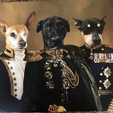 Load image into Gallery viewer, Paintings of a three dogs, dressed in historical attires