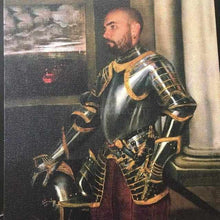 Load image into Gallery viewer, The portrait shows a man dressed in a renaissance regal suit with armor
