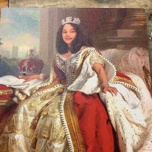 The portrait shows a girl dressed in royal clothes with a crown