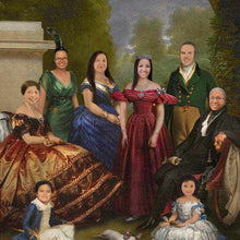 Load image into Gallery viewer, The portrait shows a large family on a walk dressed in historical royal clothes

