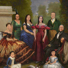 Load image into Gallery viewer, The portrait shows a large family on a walk dressed in historical royal clothes