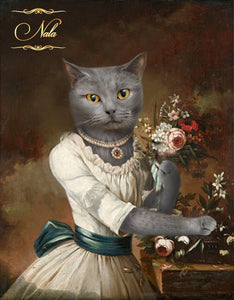 Lady with bouquet female cat portrait