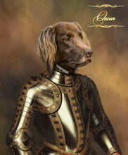 Load image into Gallery viewer, The Knight in Golden armour male pet portrait
