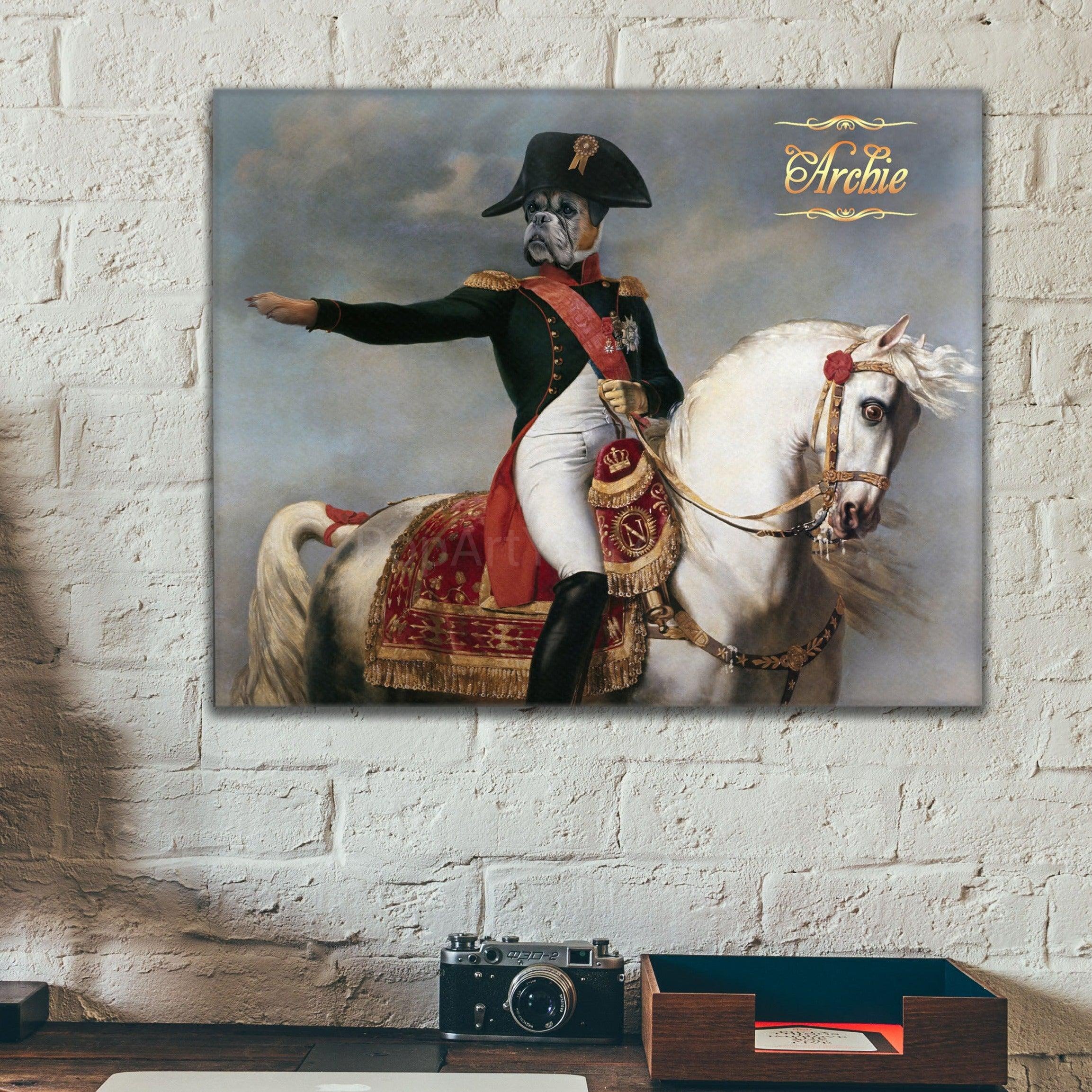 Napoleon pet on horse male pet portrait