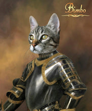 Load image into Gallery viewer, The Knight in Silver armour male cat portrait
