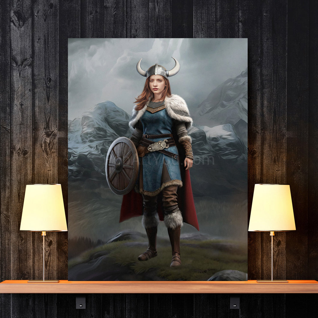 Woman with the shield viking portrait