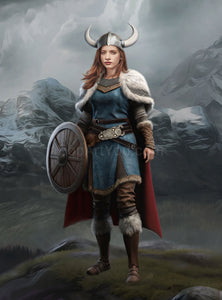 Woman with the shield viking portrait