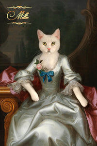Lady in a silver dress female cat portrait