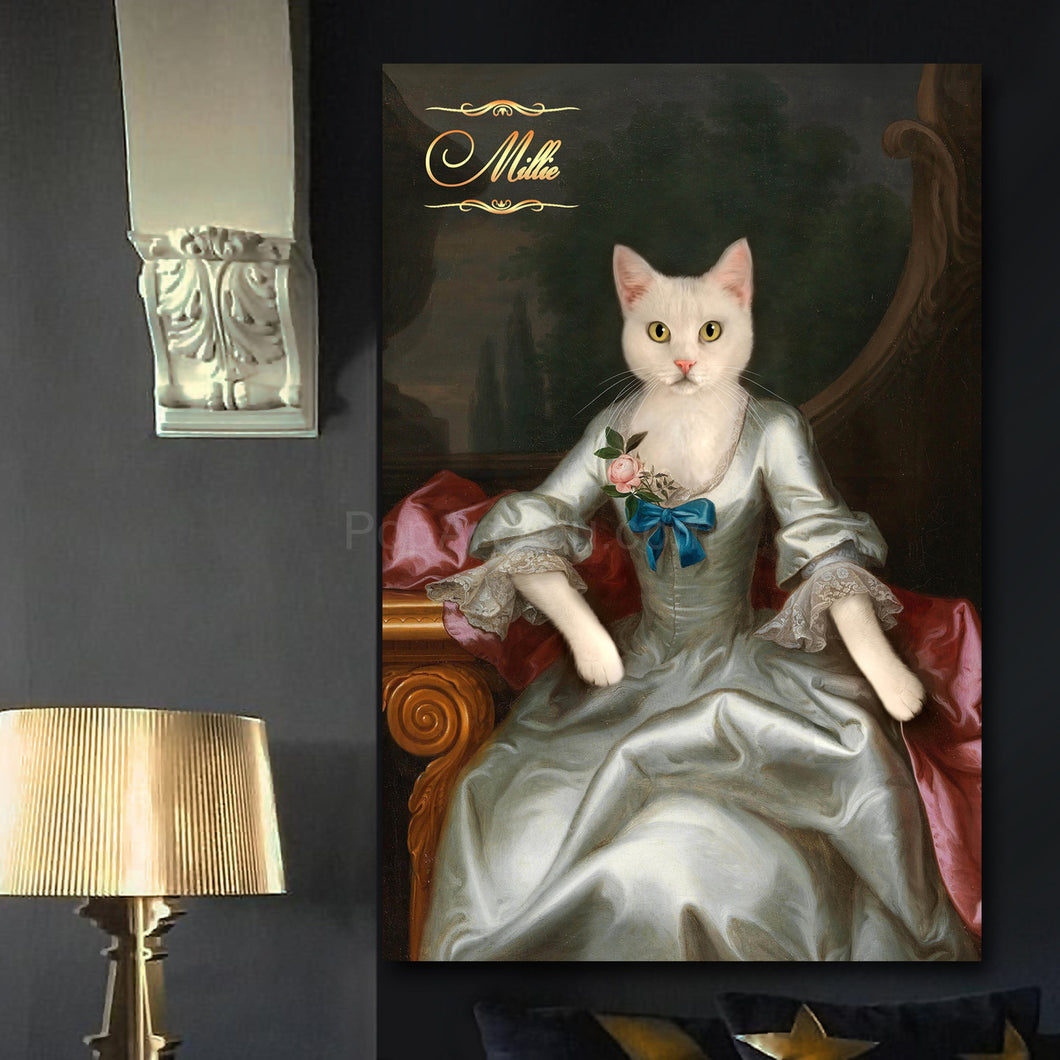 Lady in a silver dress female cat portrait