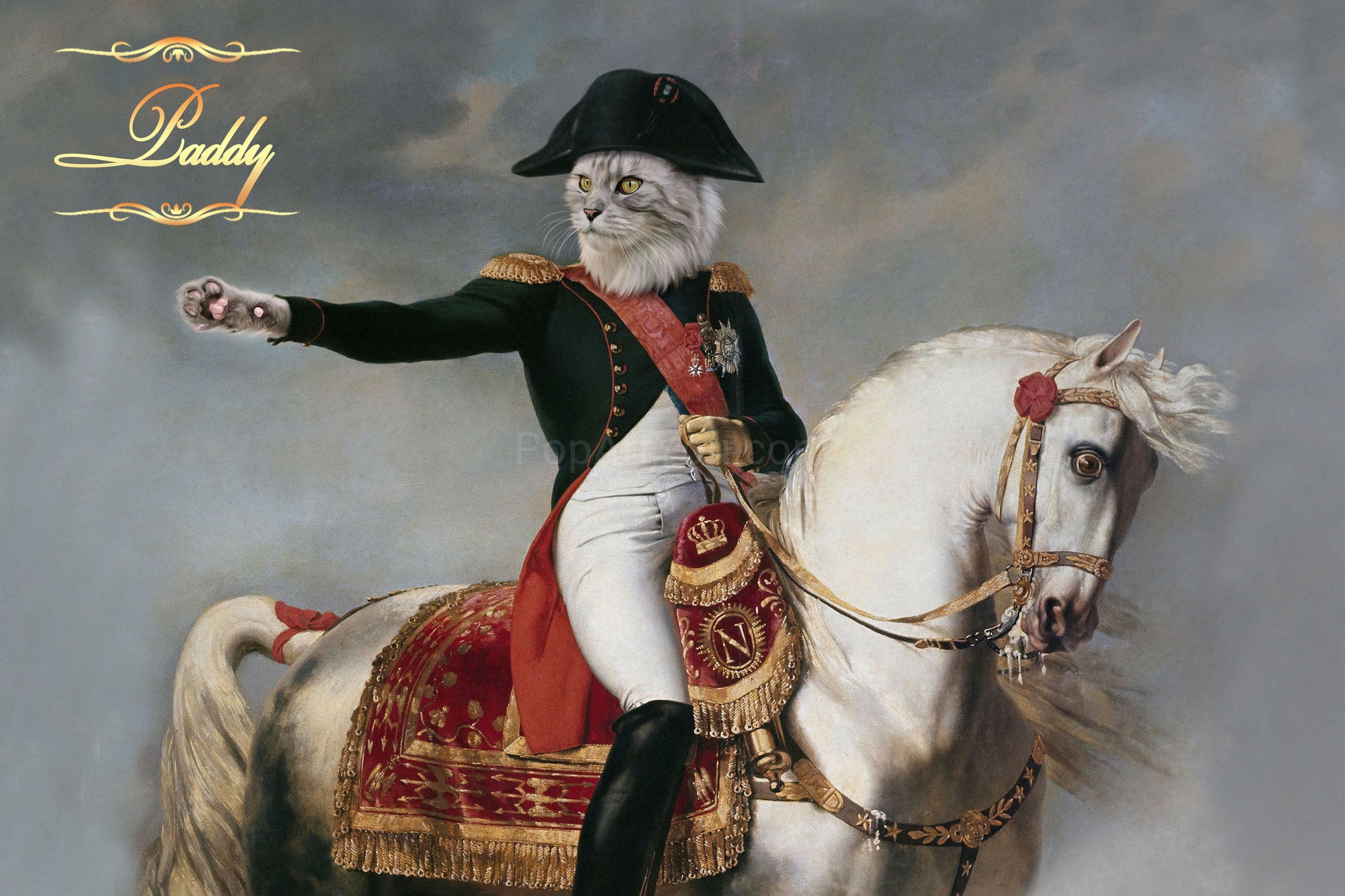 Napolean Tat Napoleon pet on horse male cat portrait – PopArtYouShop